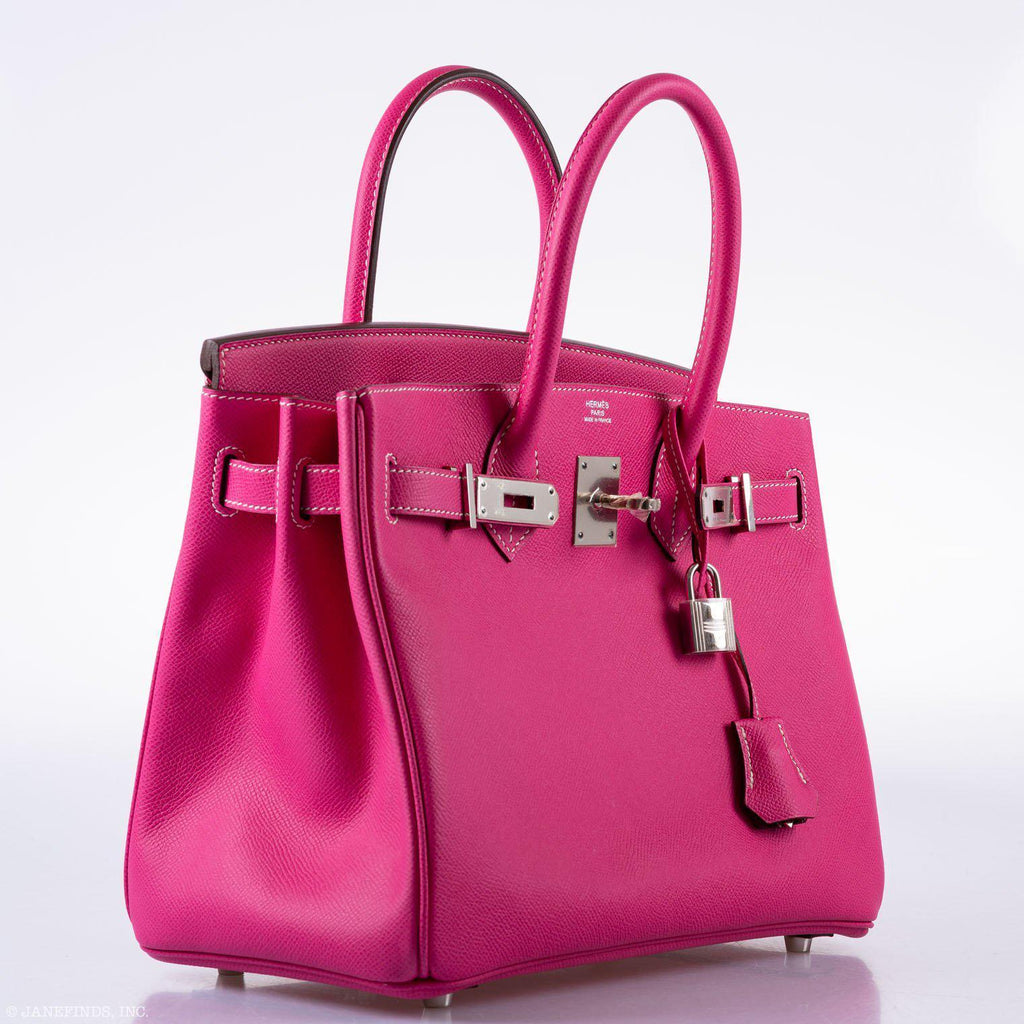 Hermès Birkin 30 Candy Collection Rose Tyrien & Rubis Epsom White Stitching Palladium Hardware - Q, Square