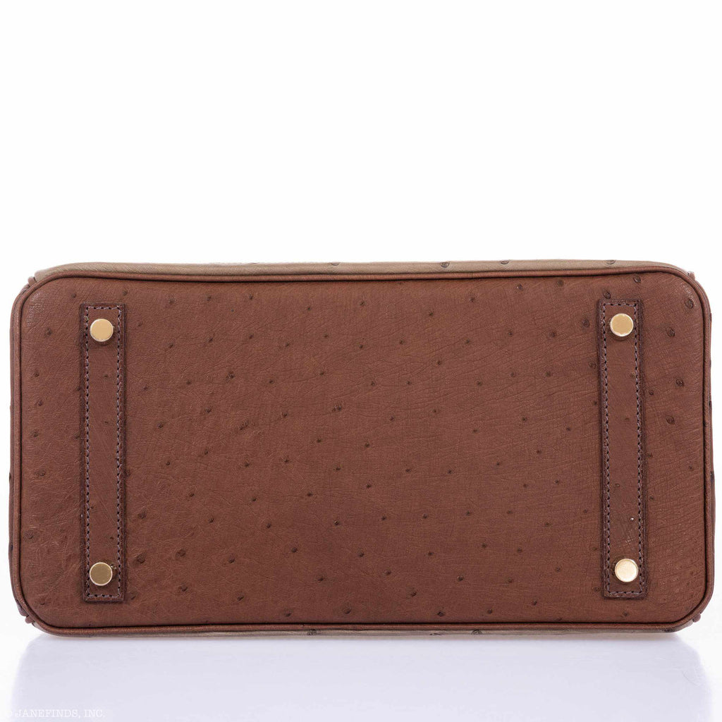 Hermès Birkin 30 Ghillies Marron Fonce, Etrusque, Mousse Ostrich Champagne Gold Hardware