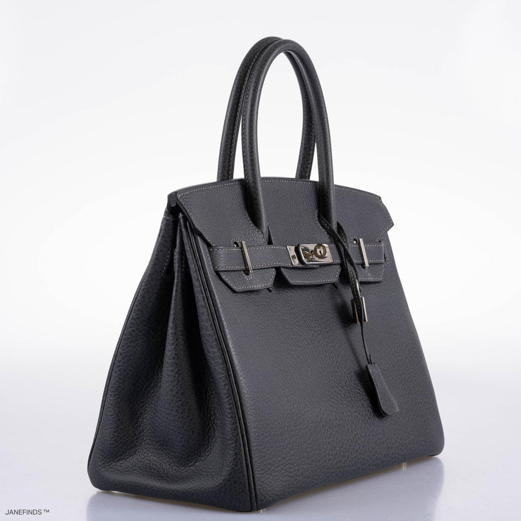 Hermès Birkin 30 Graphite Buffalo with Palladium Hardware - 2005, I Square