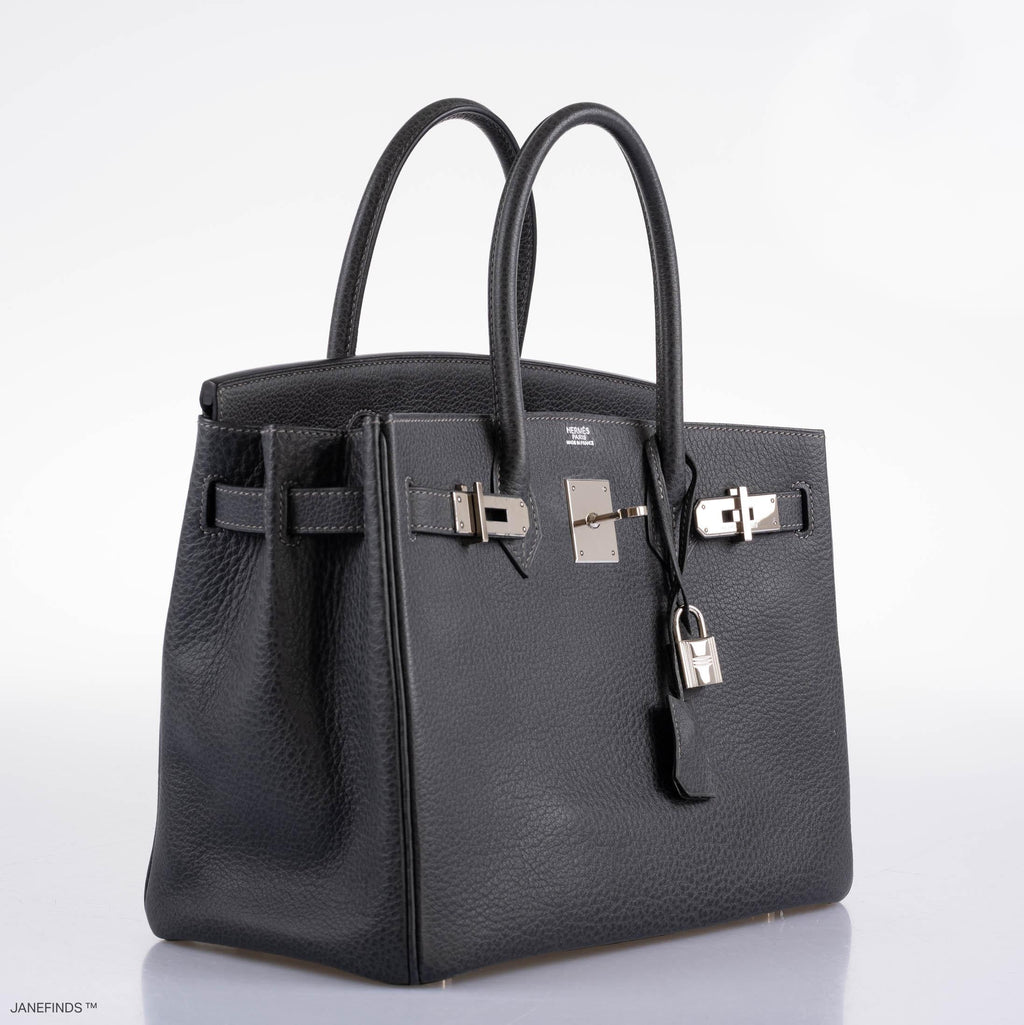 Hermès Birkin 30 Graphite Buffalo with Palladium Hardware - 2005, I Square