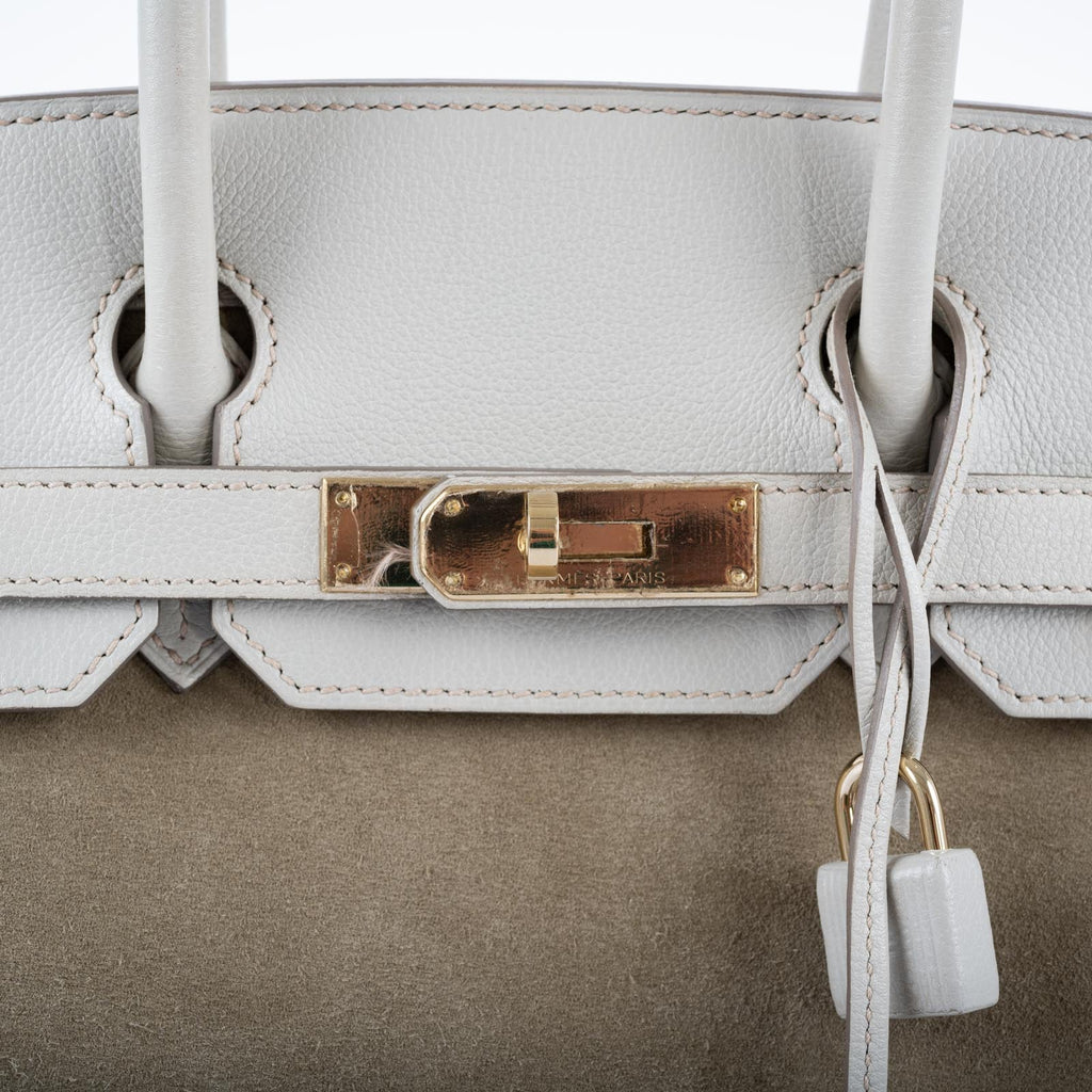 Hermès Birkin 30 Grizzly Gris Perle Swift & Veau Doblis Suede Permabrass Hardware