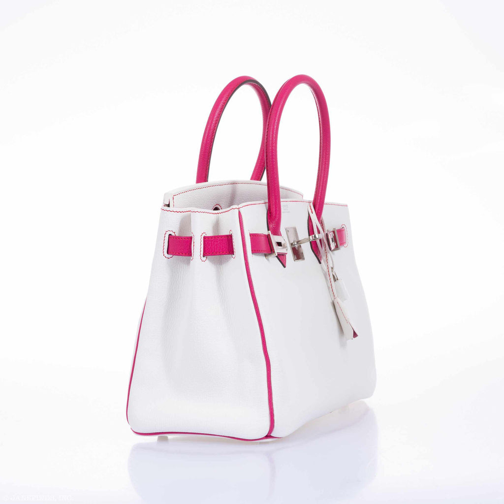 Hermès Birkin 30 HSS Bi-Color White & Fuchsia Chevre Palladium Hardware