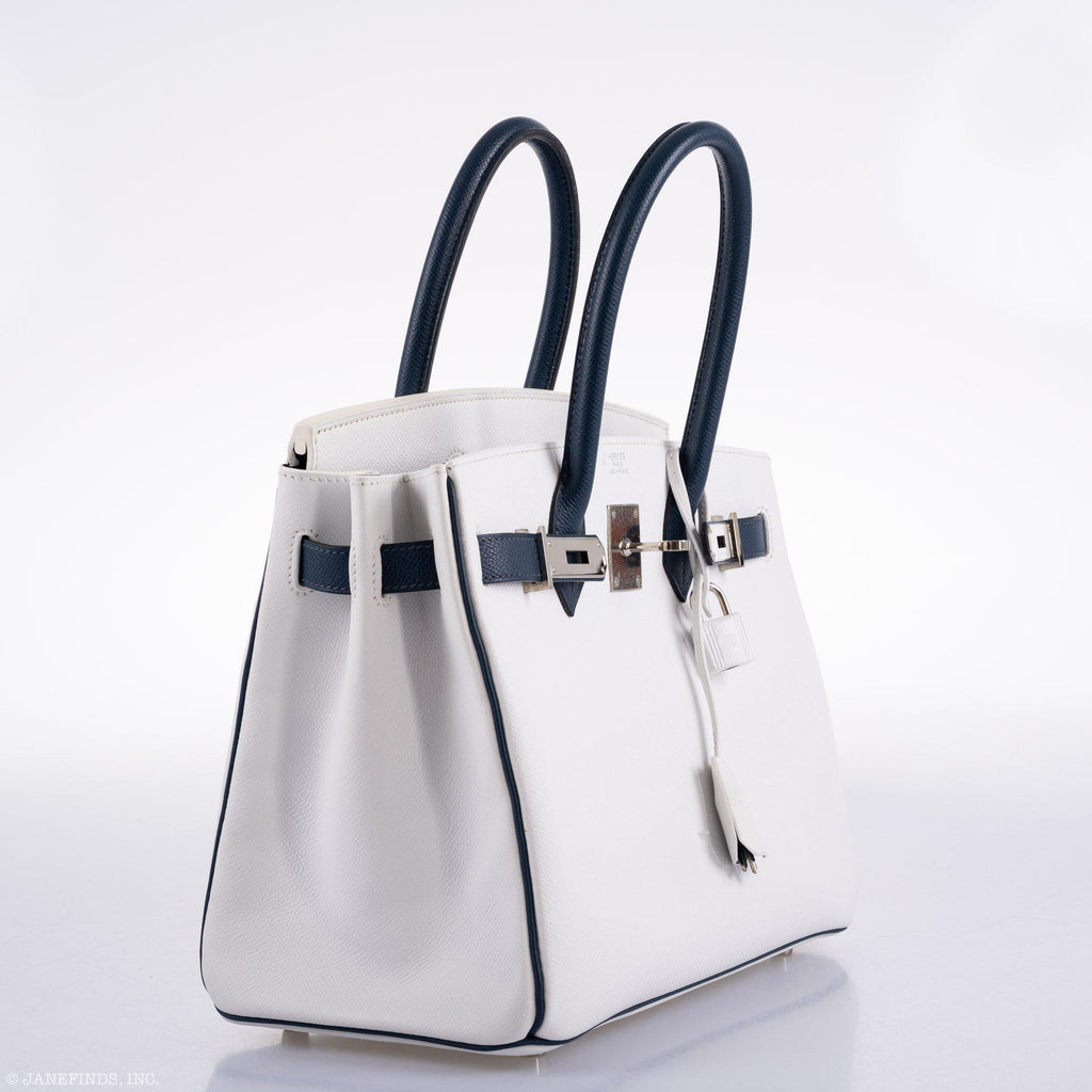 Hermès Birkin 30 HSS White & Blue Marine Epsom leather Palladium Hardware - 2011, O Square