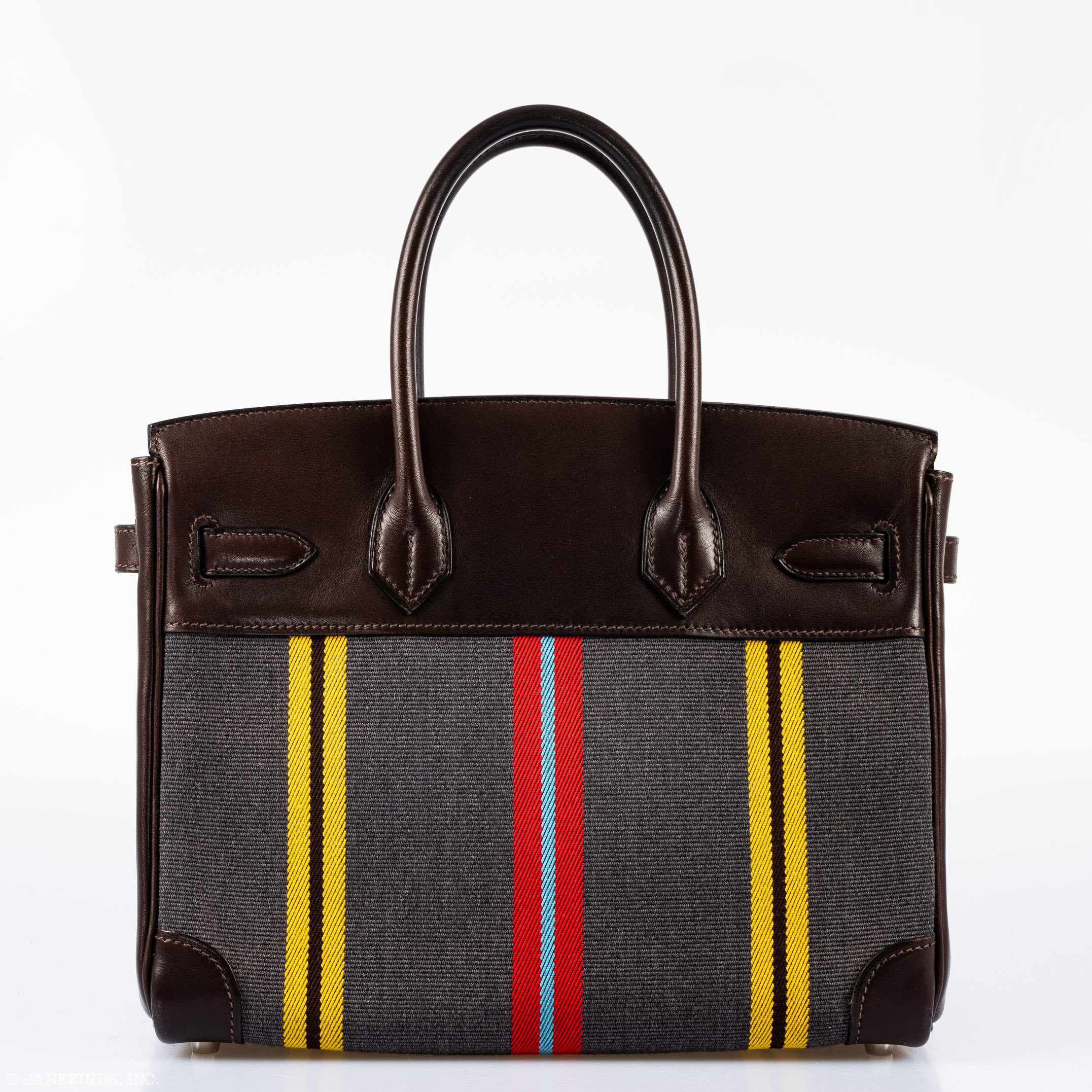 Hermès Birkin 30 Marron Fonce Calf & Colorful Wool Jumping Canvas Palladium Hardware