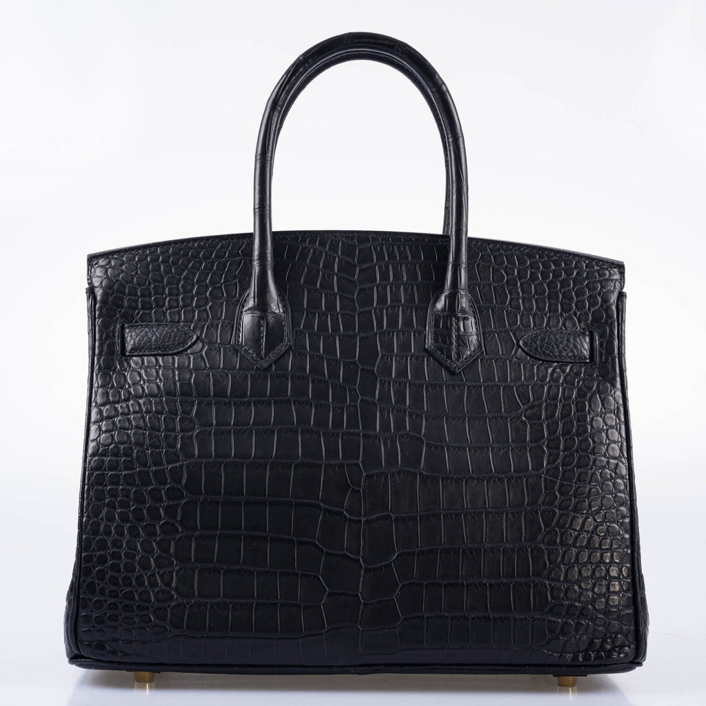 Hermès Birkin 30 Matte Black Porosus Crocodile Gold Hardware