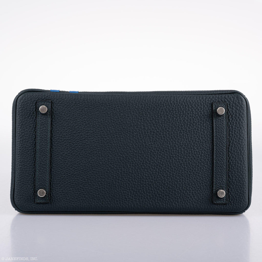 Hermès Birkin 30 Officier Vert Cyprès Togo & Bleu Zellige Stripe & Lining Palladium Hardware