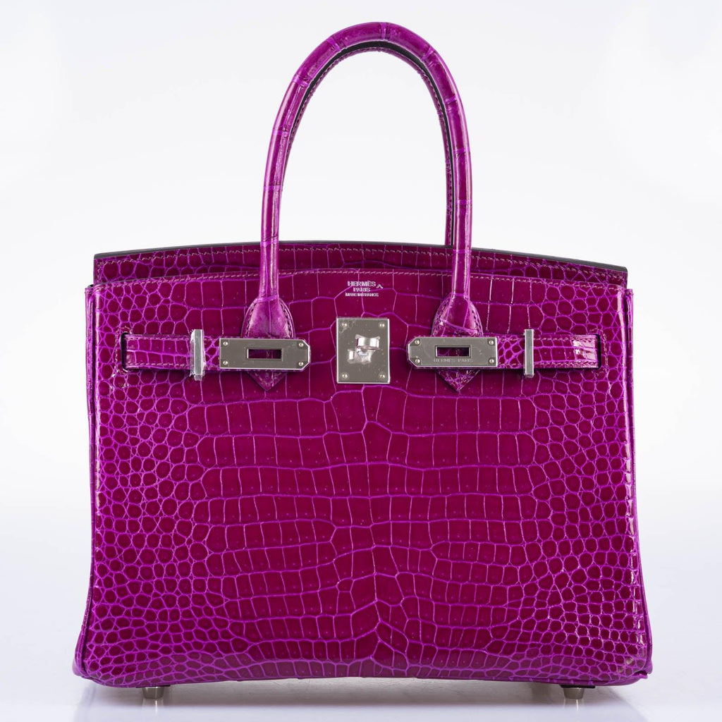 Hermès Birkin 30 Rose Pourpre Shiny Porosus Crocodile Palladium Hardware