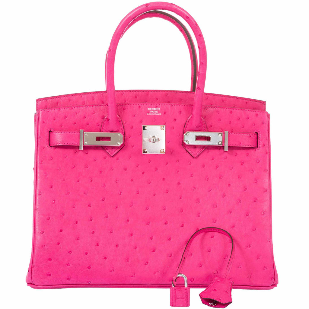 Hermès Birkin 30 Rose Tyrien Ostrich Palladium Hardware - 2020, Y