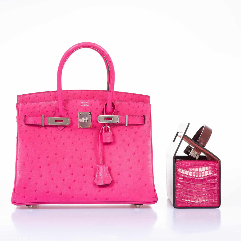 Hermès Birkin 30 Rose Tyrien Ostrich Palladium Hardware - 2020, Y