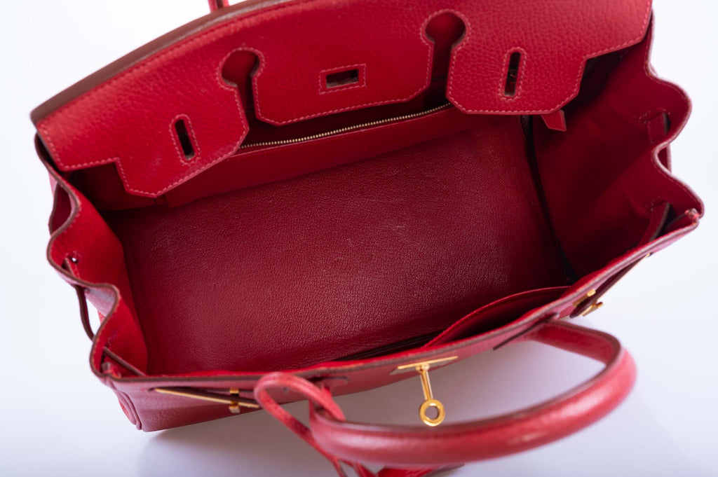 Hermès Birkin 30 Rouge Vif Ardenne with Gold Hardware