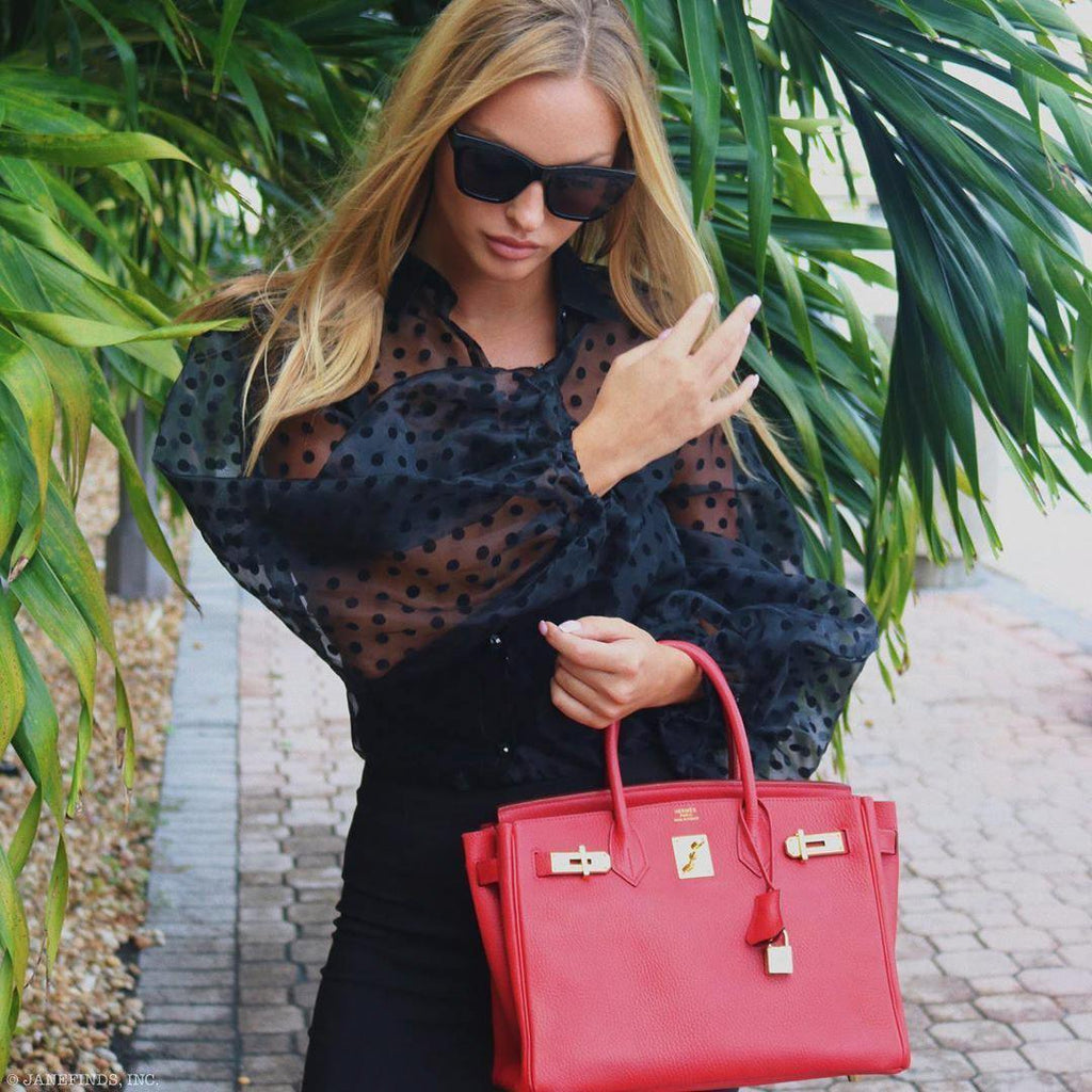Hermès Birkin 30 Rouge Vif Ardennes Gold Hardware - 2001, E Square