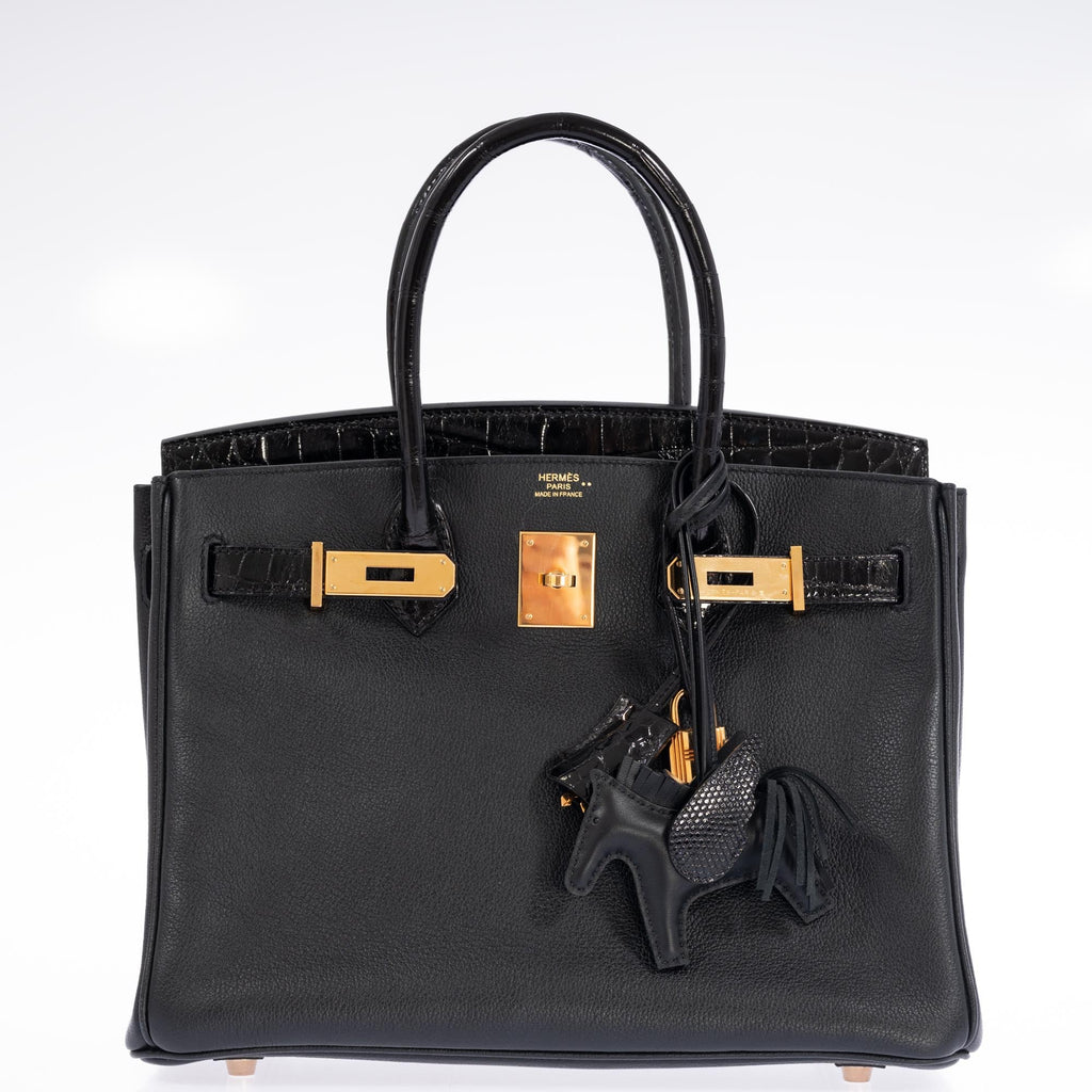 Hermès Birkin 30 Touch Black Shiny Niloticus Crocodile and Novillo Gold Hardware