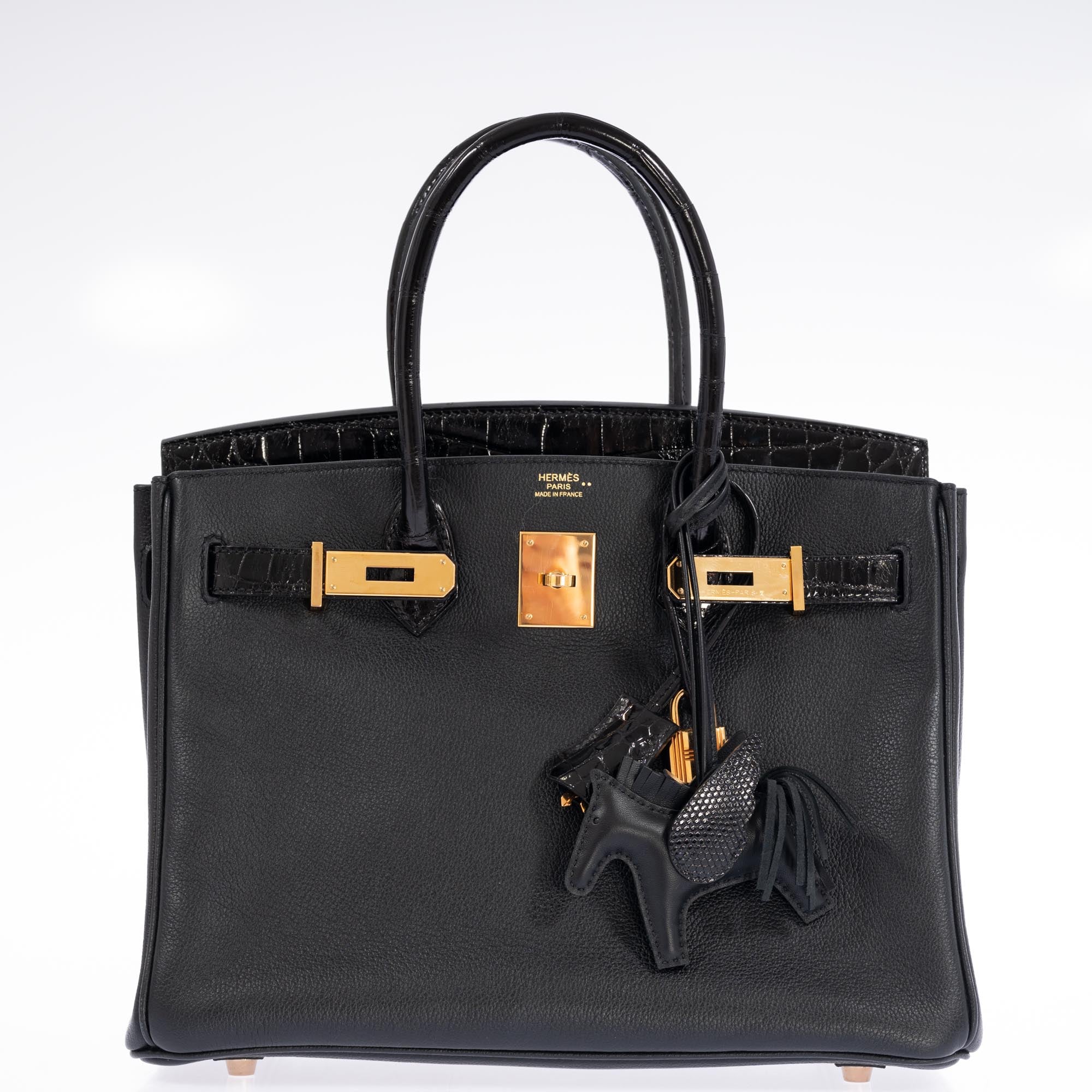 Hermès Birkin 30 Touch Black Shiny Niloticus Crocodile and Novillo Gold Hardware