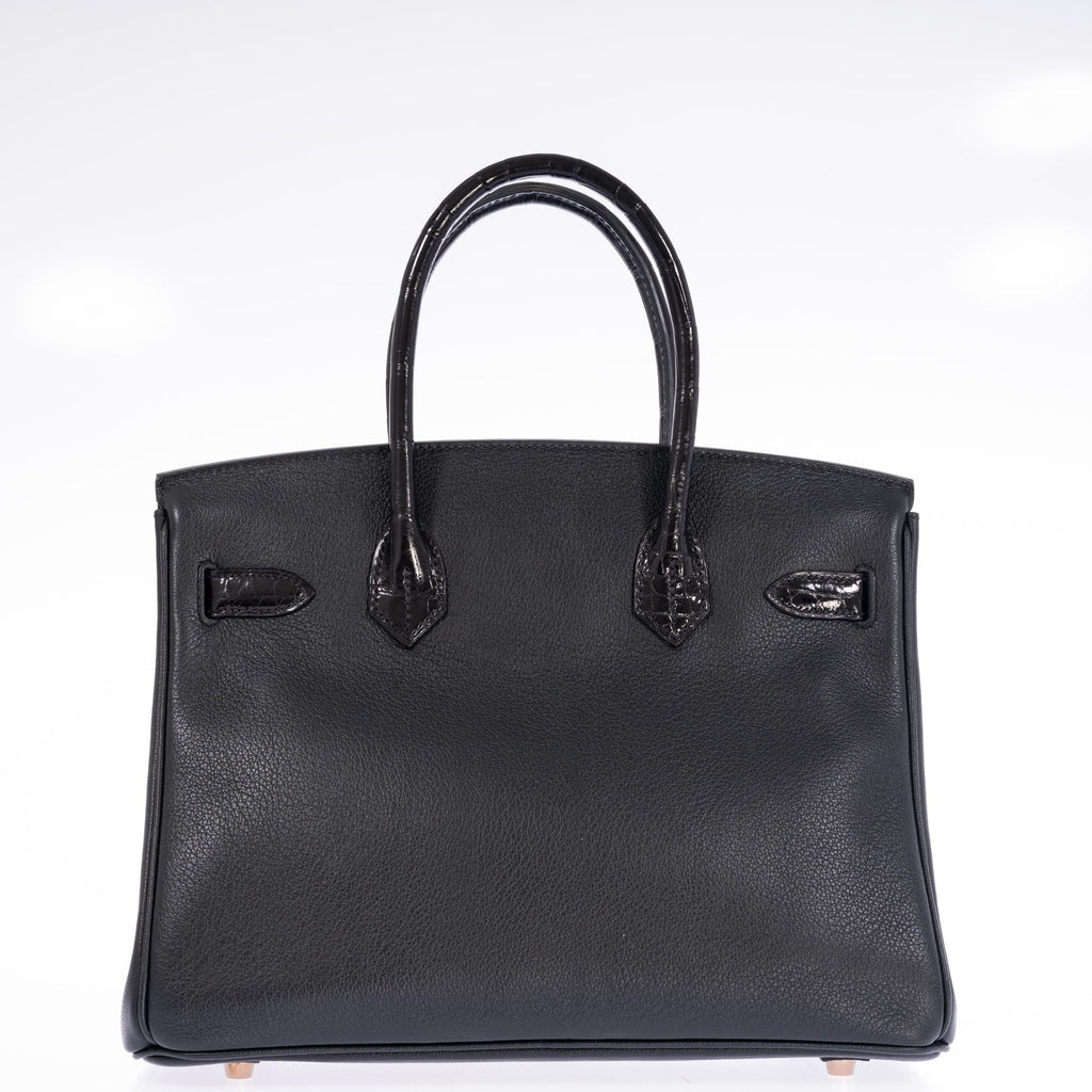 Hermès Birkin 30 Touch Black Shiny Niloticus Crocodile and Novillo Gold Hardware