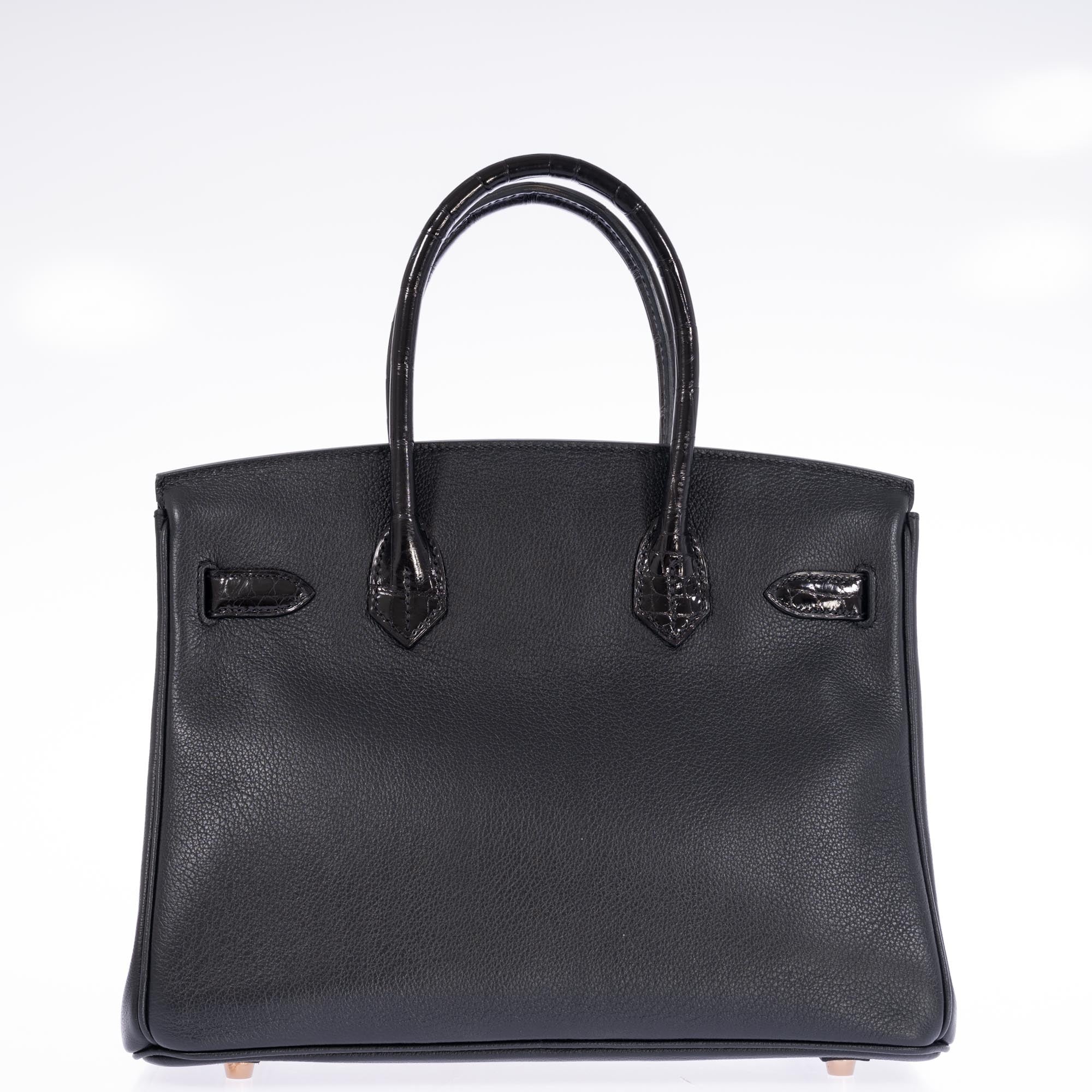 Hermès Birkin 30 Touch Black Shiny Niloticus Crocodile and Novillo Gold Hardware