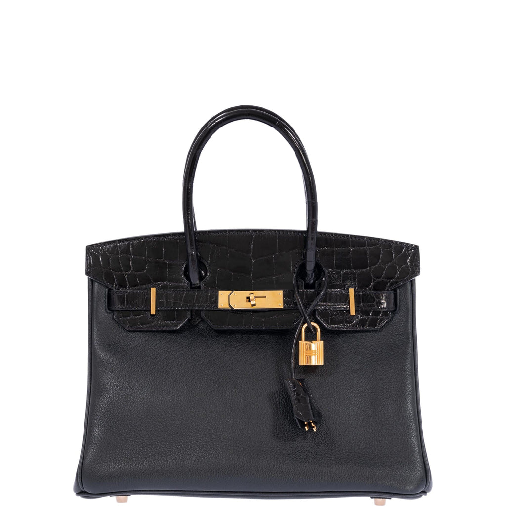 Hermès Birkin 30 Touch Black Shiny Niloticus Crocodile and Novillo Gold Hardware