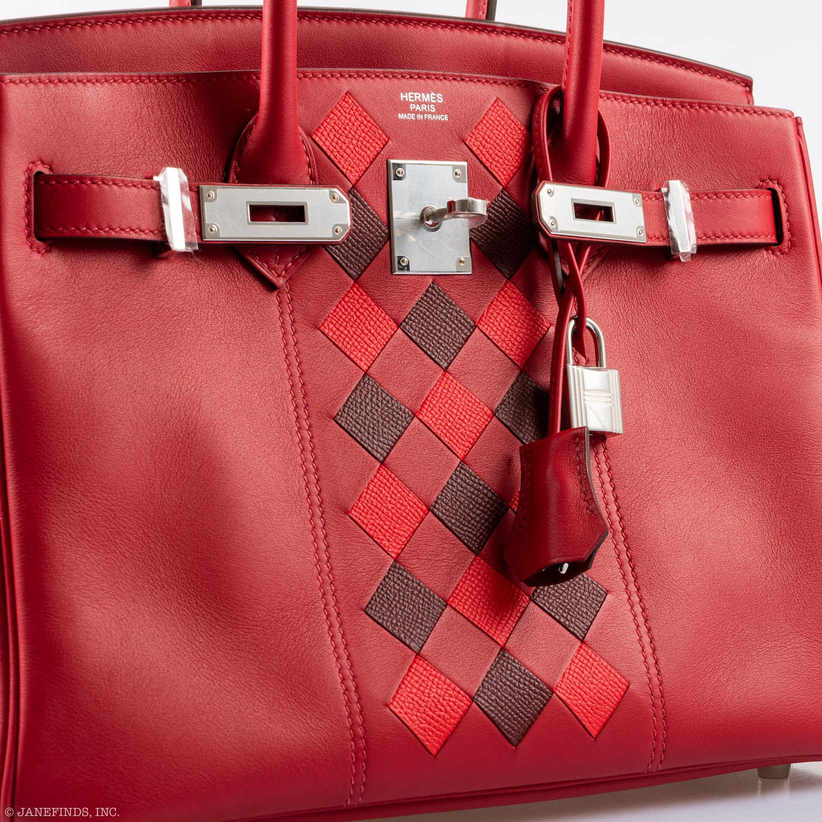 Hermès Birkin 30 Tressage Rouge de Coeur Rouge H Swift & Epsom Palladium Hardware