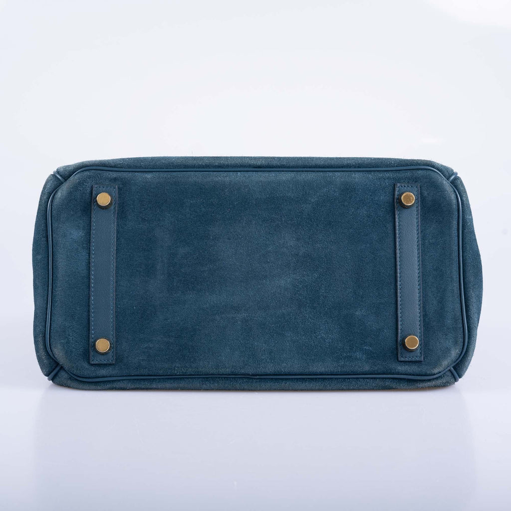 Hermès Birkin 30 Veau Doblis Swift Grizzly Bleu Tempete Permabrass Hardware