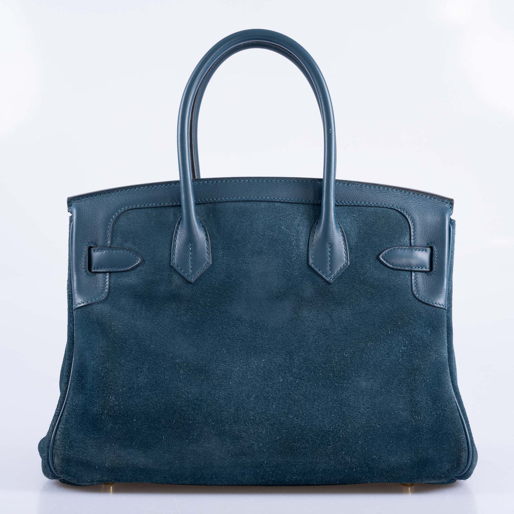 Hermès Birkin 30 Veau Doblis Swift Grizzly Bleu Tempete Permabrass Hardware