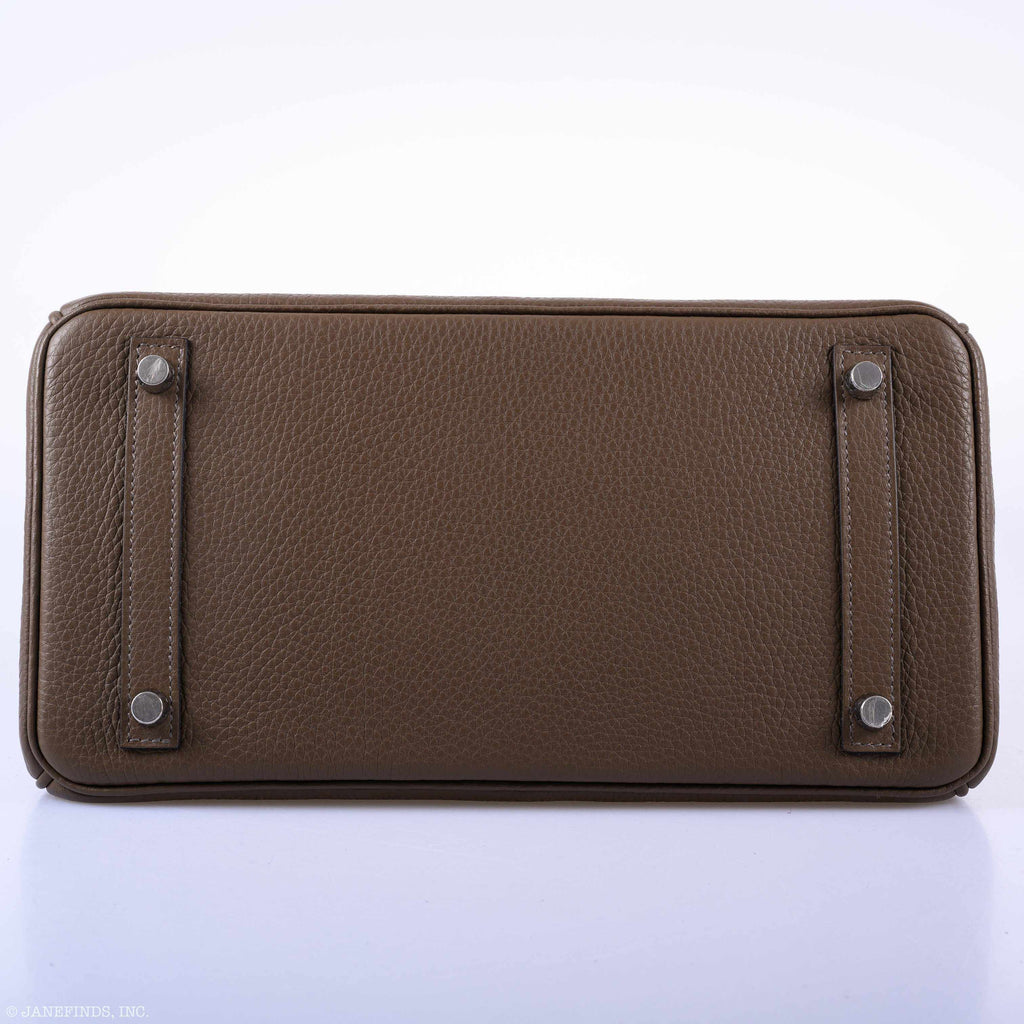 Hermès Birkin 30 Verso Taupe & Blue Agate Clemence Palladium Hardware - 2020, Y