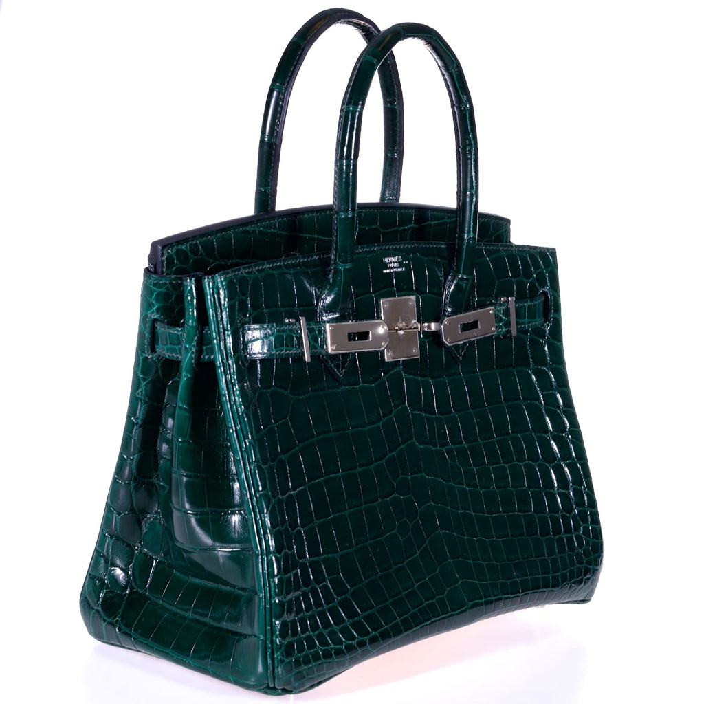 Hermès Birkin 30 Vert Foncé Shiny Niloticus Crocodile Gold Hardware