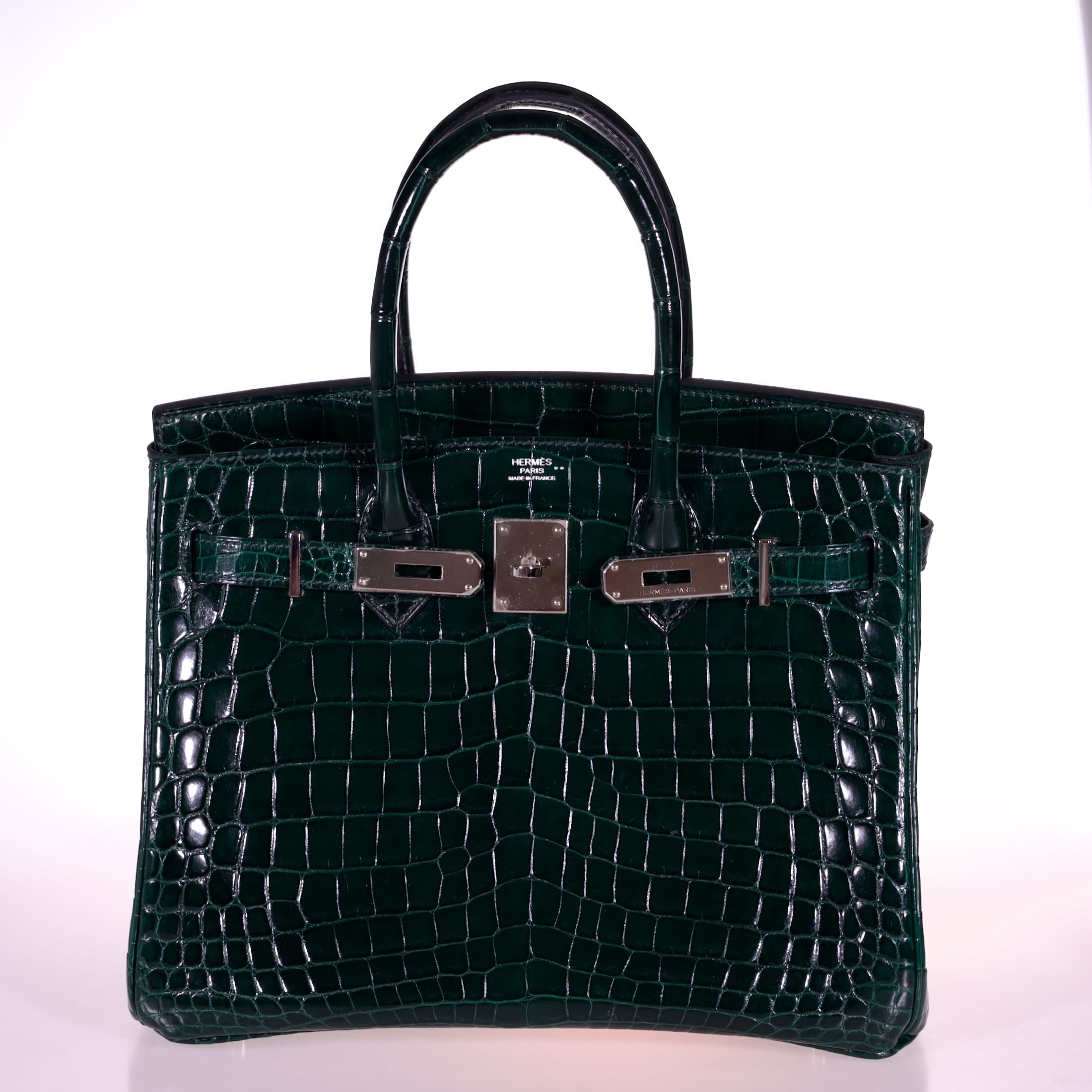 Hermès Birkin 30 Vert Foncé Shiny Niloticus Crocodile Gold Hardware