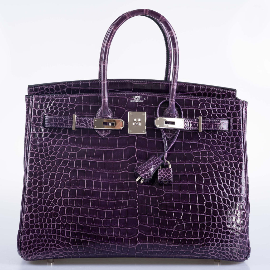Hermès Birkin 35 Amethyst Porosus Crocodile with Palladium Hardware