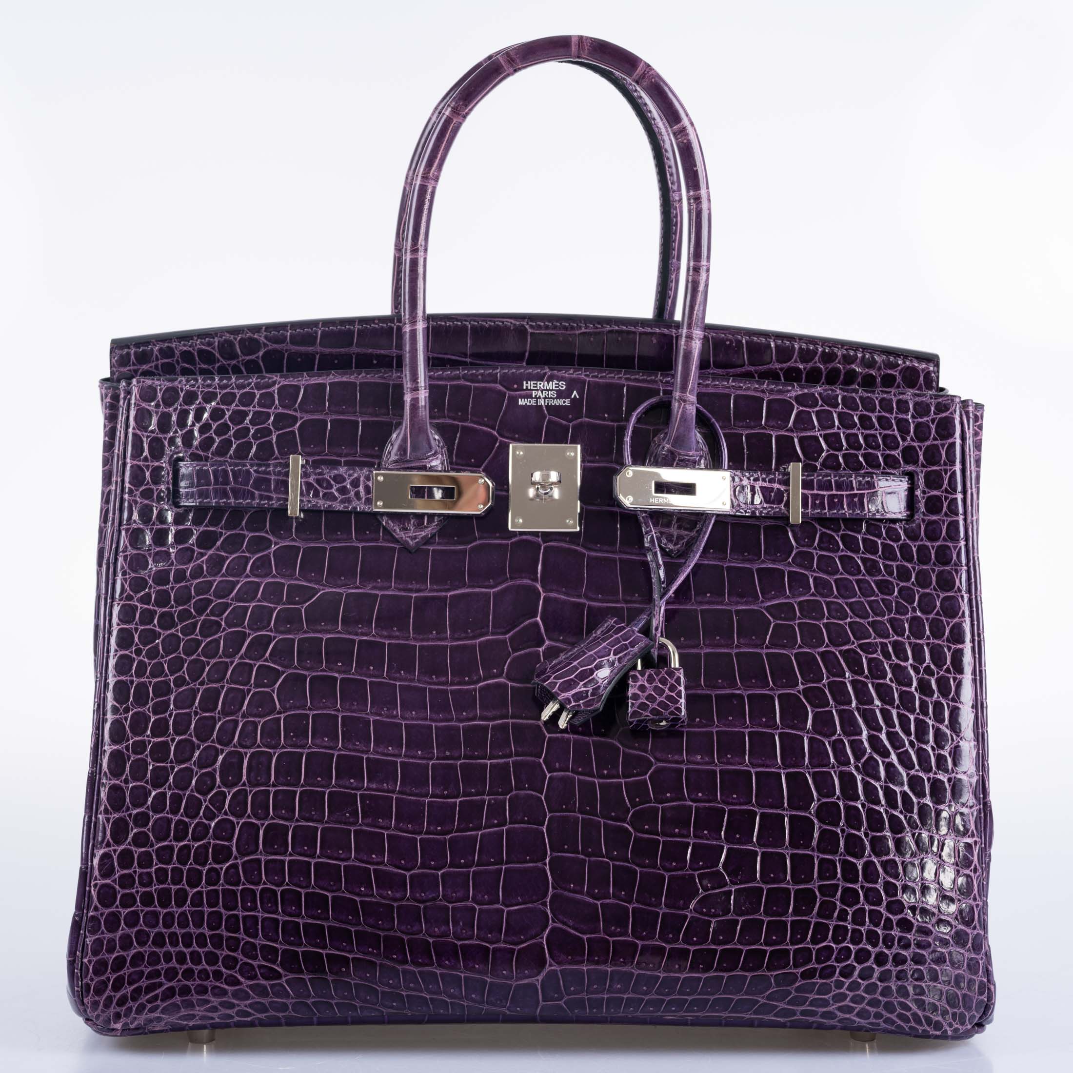 Hermès Birkin 35 Amethyst Porosus Crocodile with Palladium Hardware