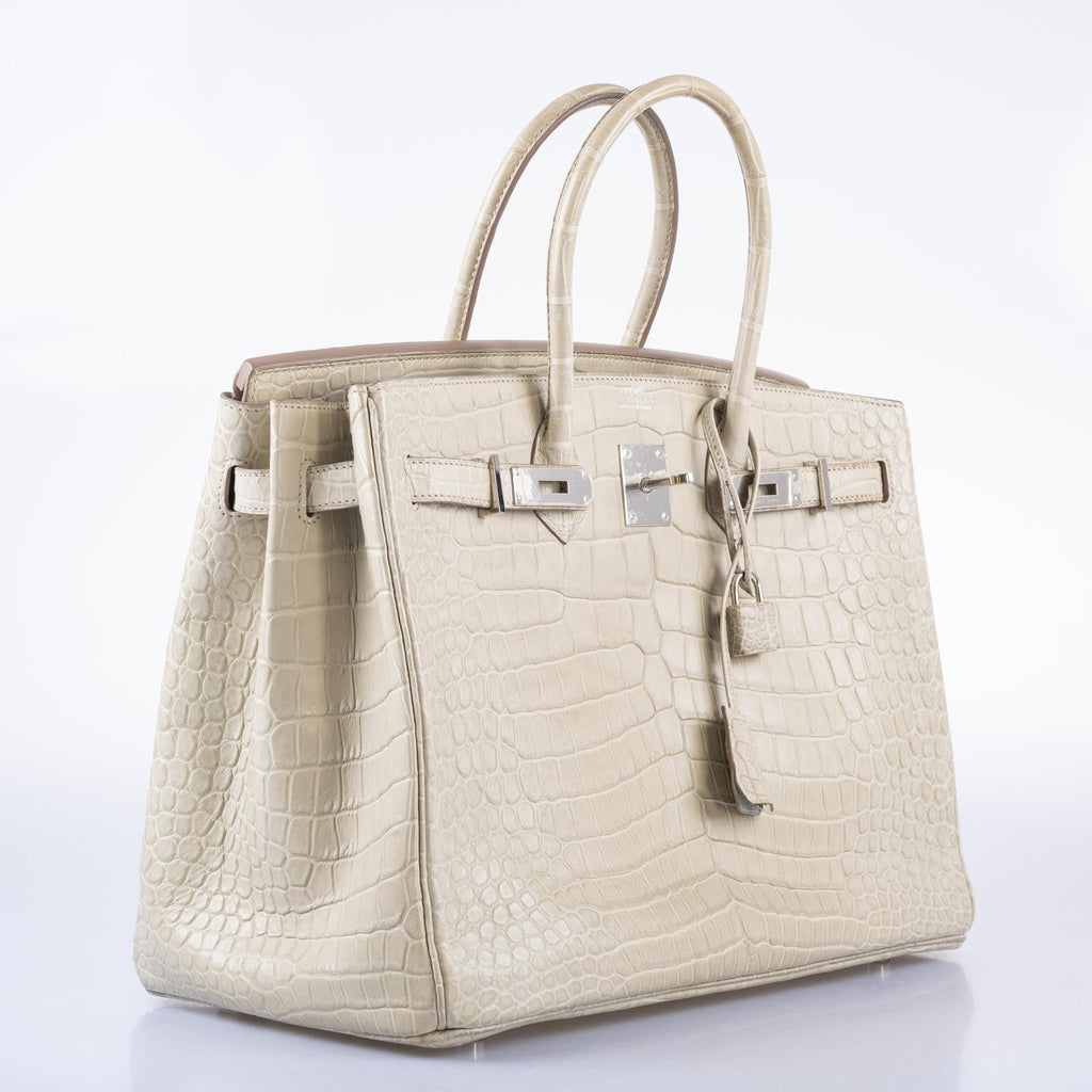 Hermès Birkin 35 Beton Matte Porosus Crocodile Palladium Hardware