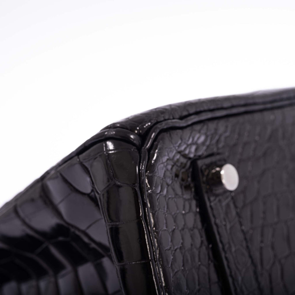 Hermès Birkin 35 Black Shiny Porosus Crocodile 18K White Gold and Diamond Hardware