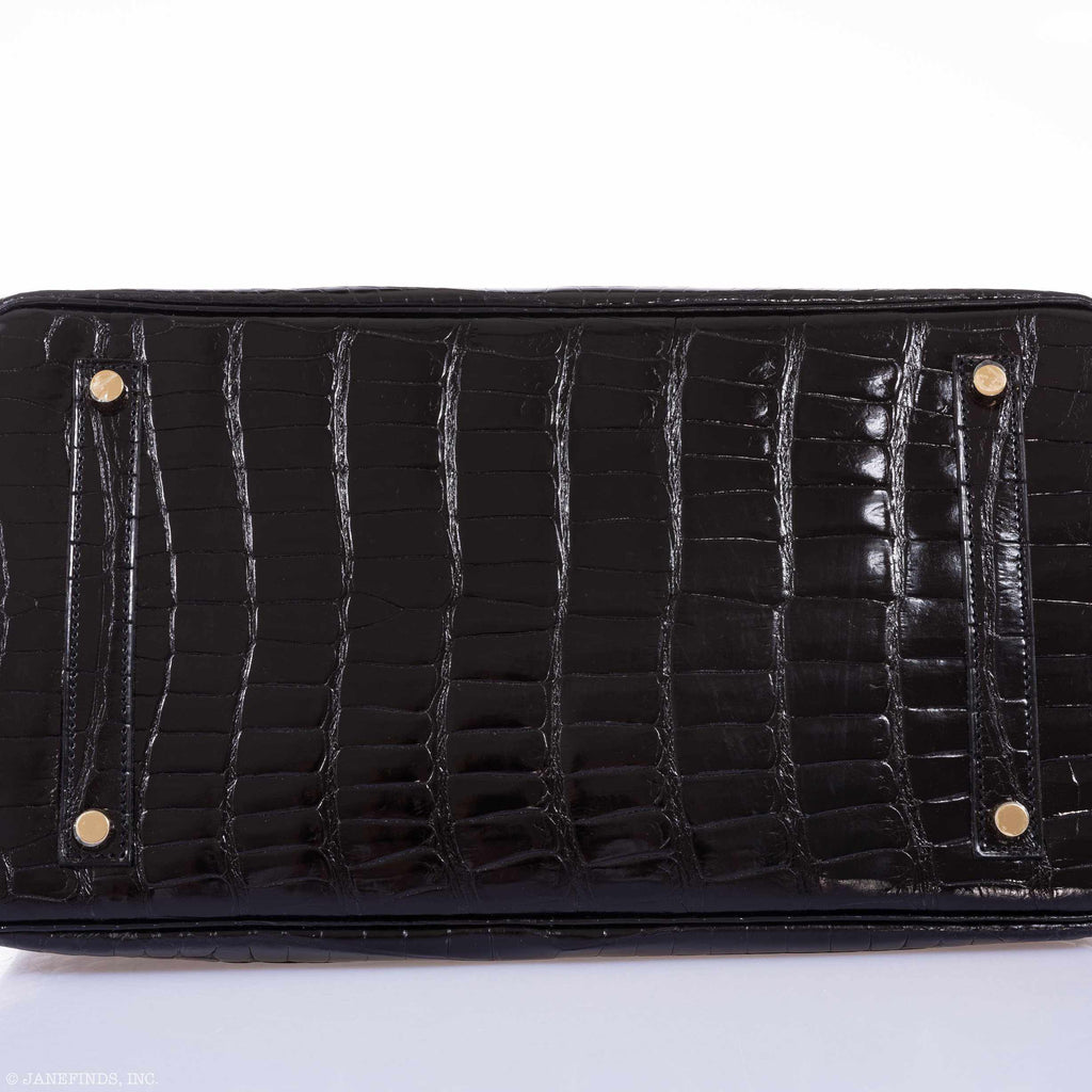 Hermès Birkin 35 Black Shiny Porosus Crocodile Gold Hardware