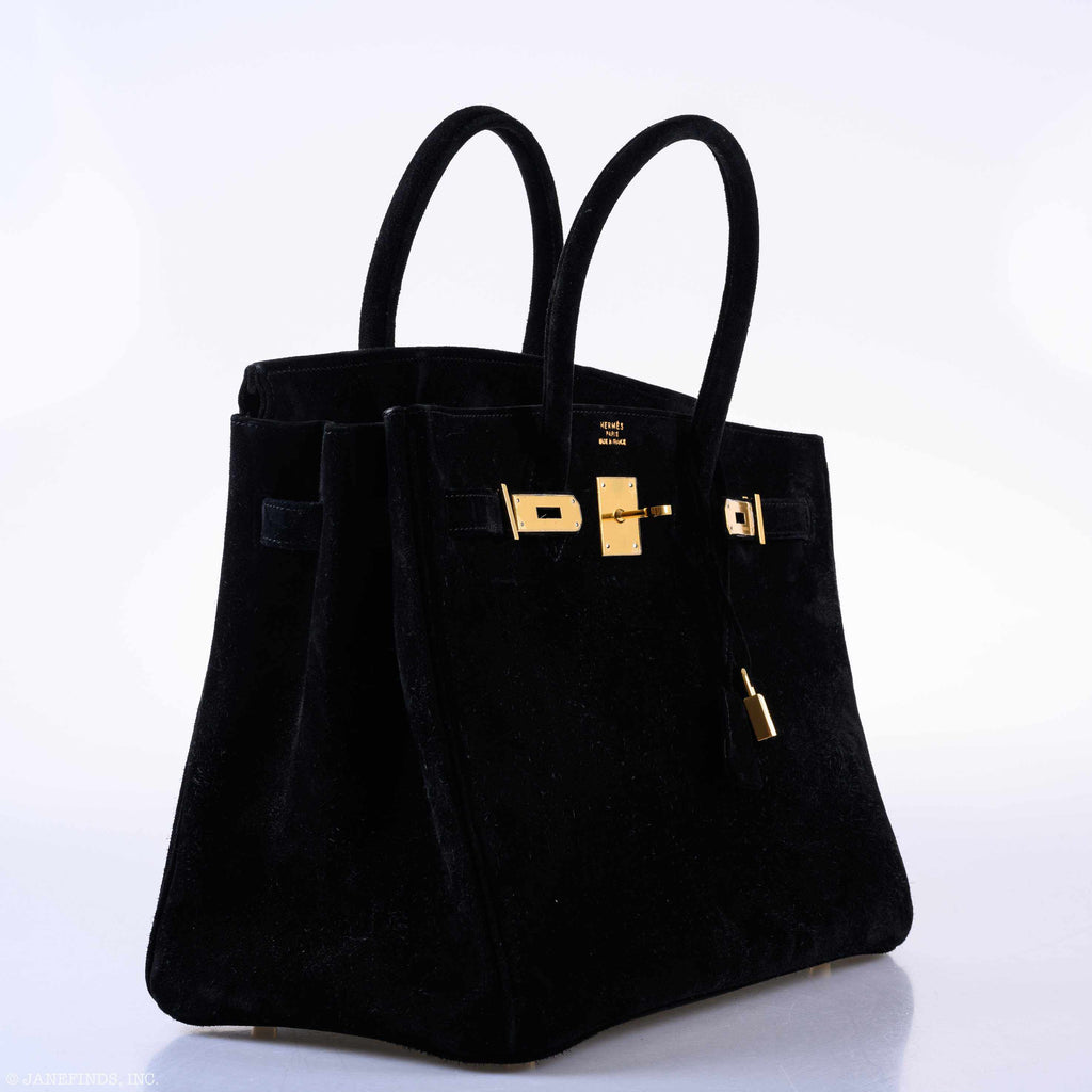 Hermès Birkin 35 Black Veau Velours Suede Gold Hardware
