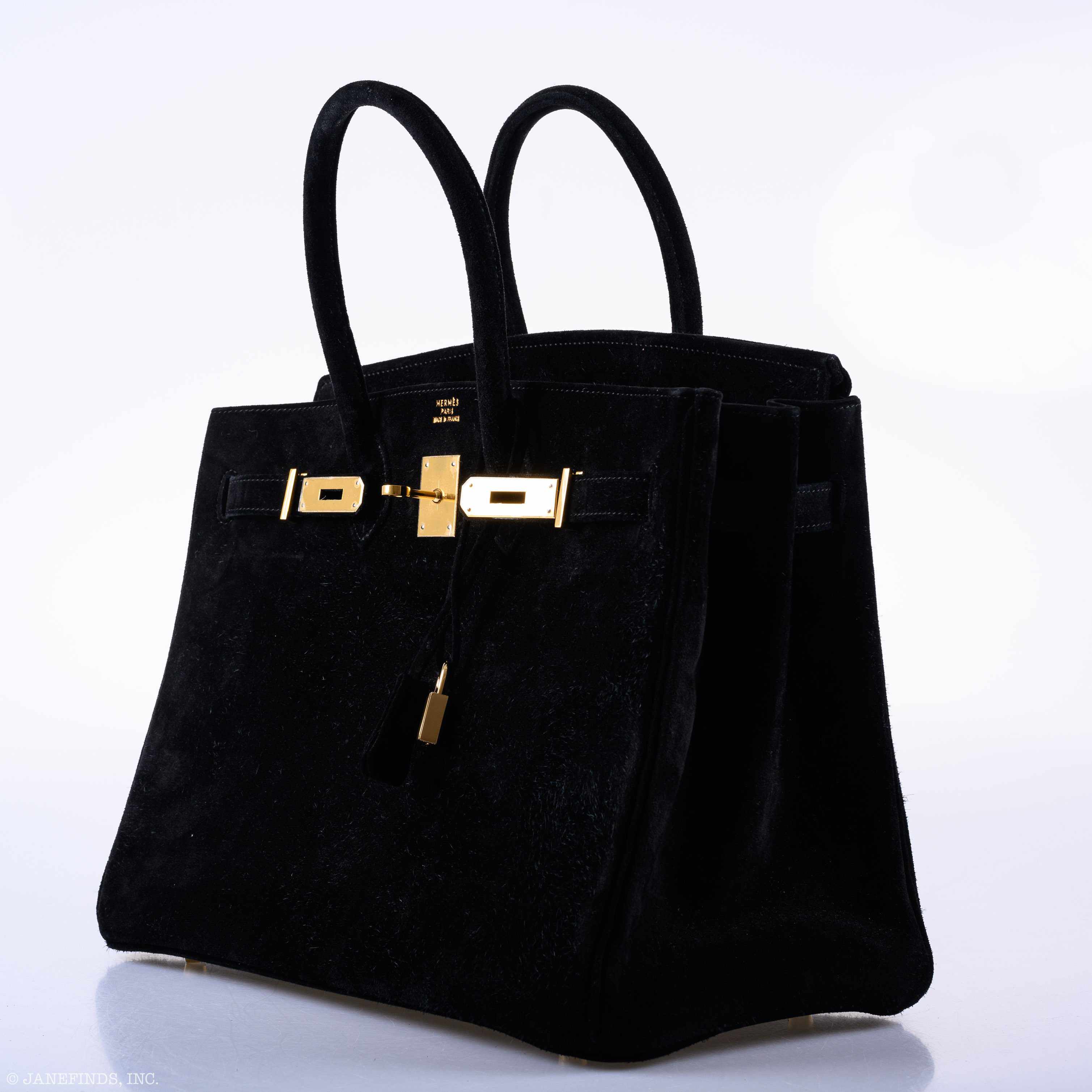 Hermès Birkin 35 Black Veau Velours Suede Gold Hardware