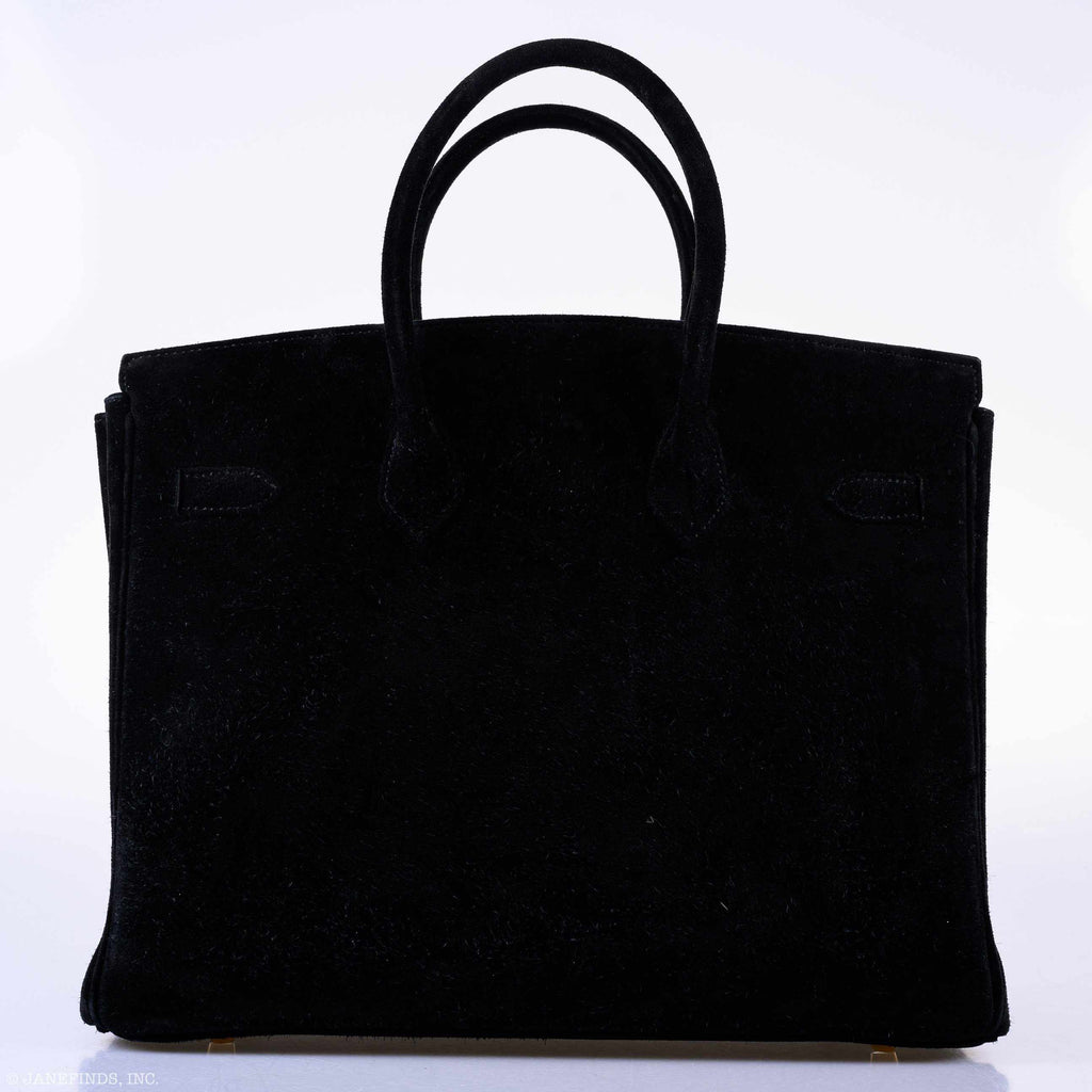 Hermès Birkin 35 Black Veau Velours Suede Gold Hardware