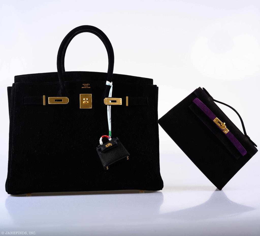 Hermès Birkin 35 Black Veau Velours Suede Gold Hardware