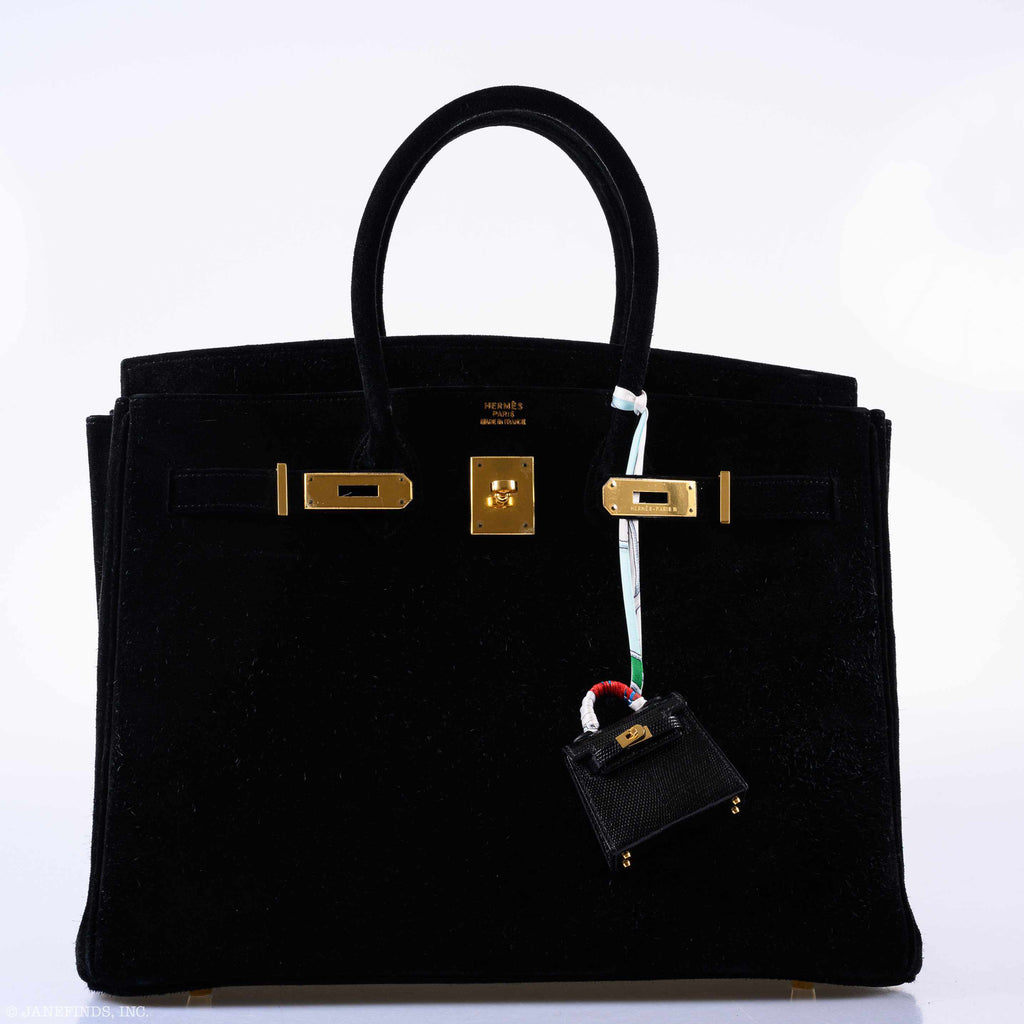 Hermès Birkin 35 Black Veau Velours Suede Gold Hardware