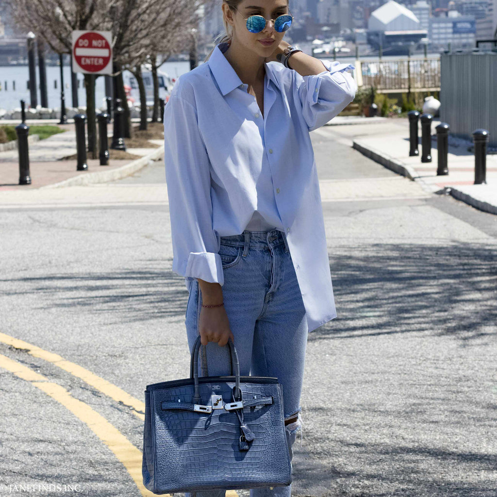 Hermès Birkin 35 Bleu Brighton Porosus Crocodile Palladium Hardware