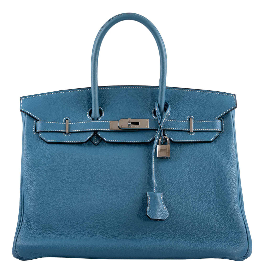 Hermès Birkin 35 Blue Jean Togo with Palladium Hardware - 2008, K Square