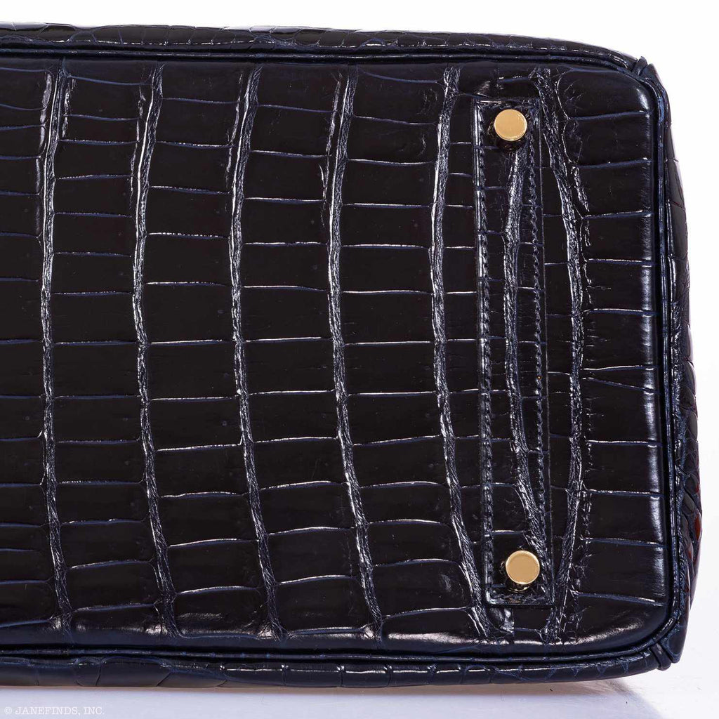 Hermès Birkin 35 Blue Marine Shiny Porosus Crocodile Gold Hardware