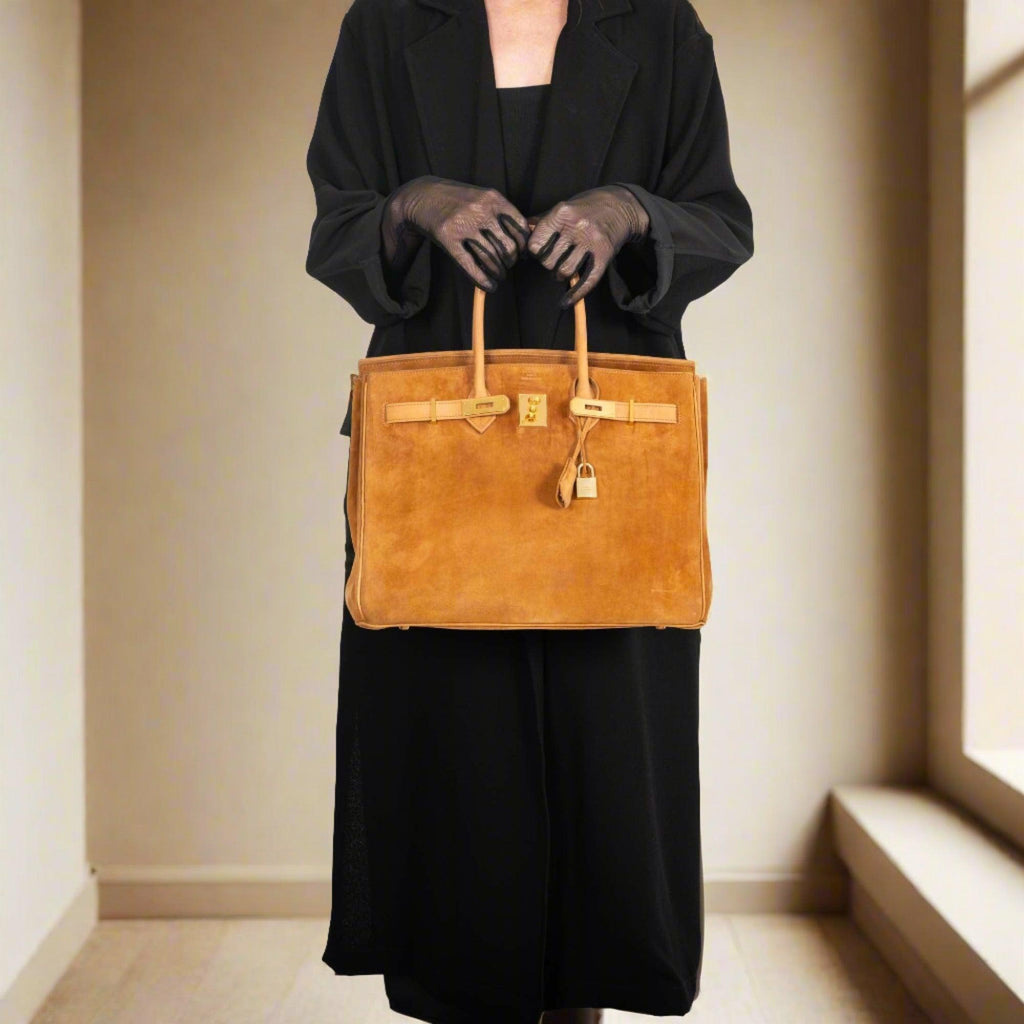 Hermès Birkin 35 Fauve Doblis Suede & Nubuck with Gold Hardware