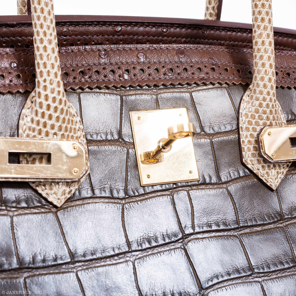 Hermès Birkin 35 Ghillies Grand Marriage Tri-Exotic Permabrass Hardware