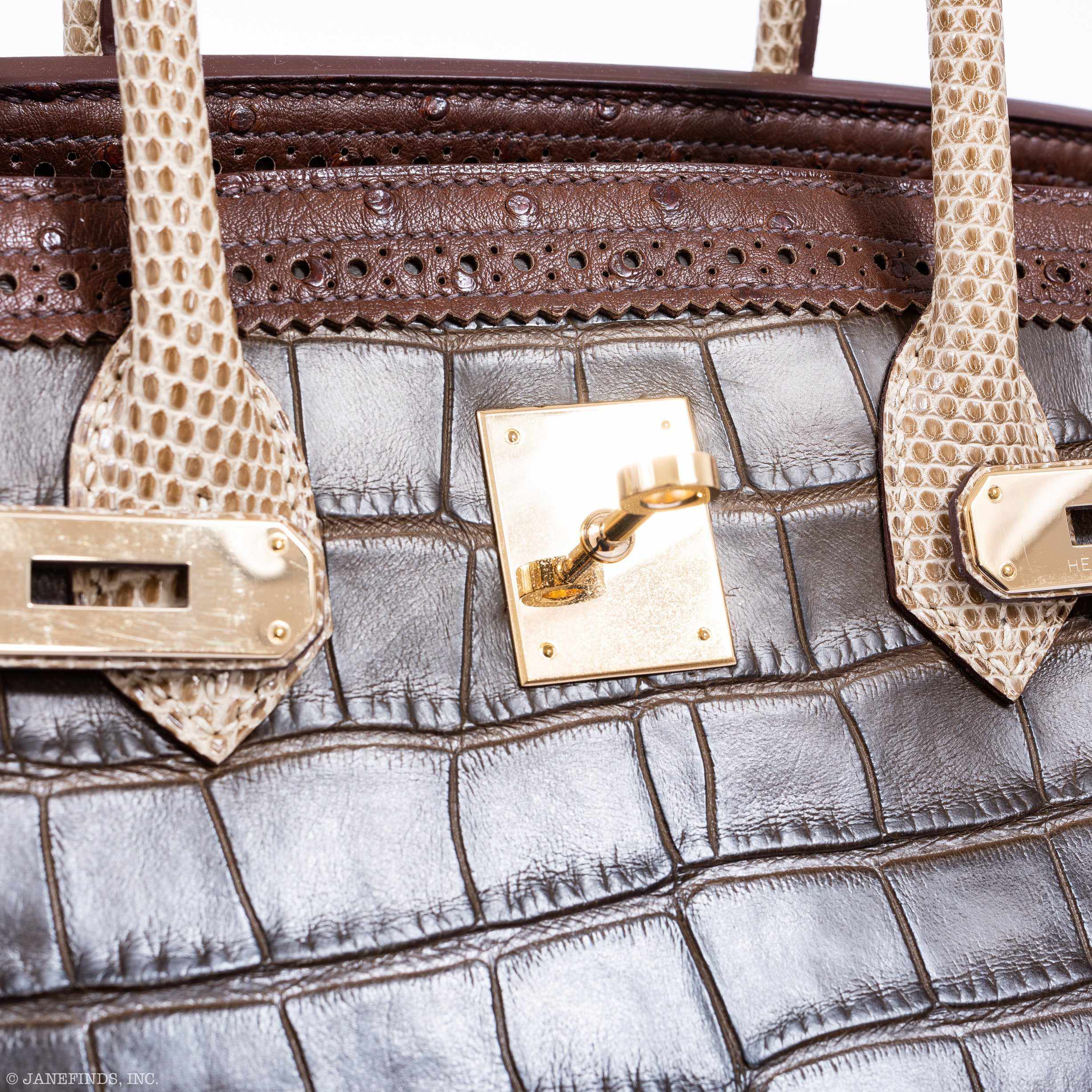 Hermès Birkin 35 Ghillies Grand Marriage Tri-Exotic Permabrass Hardware