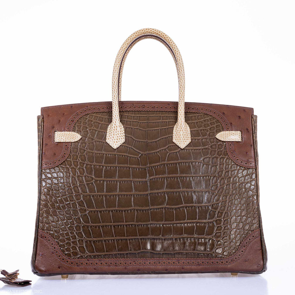 Hermès Birkin 35 Ghillies Grand Marriage Tri-Exotic Permabrass Hardware