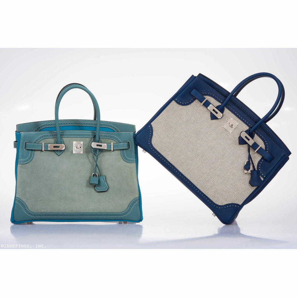Hermès Birkin 35 Ghillies Turquoise, Ciel Evergrain, Veau Doblis Suede Palladium Hardware - Special Edition