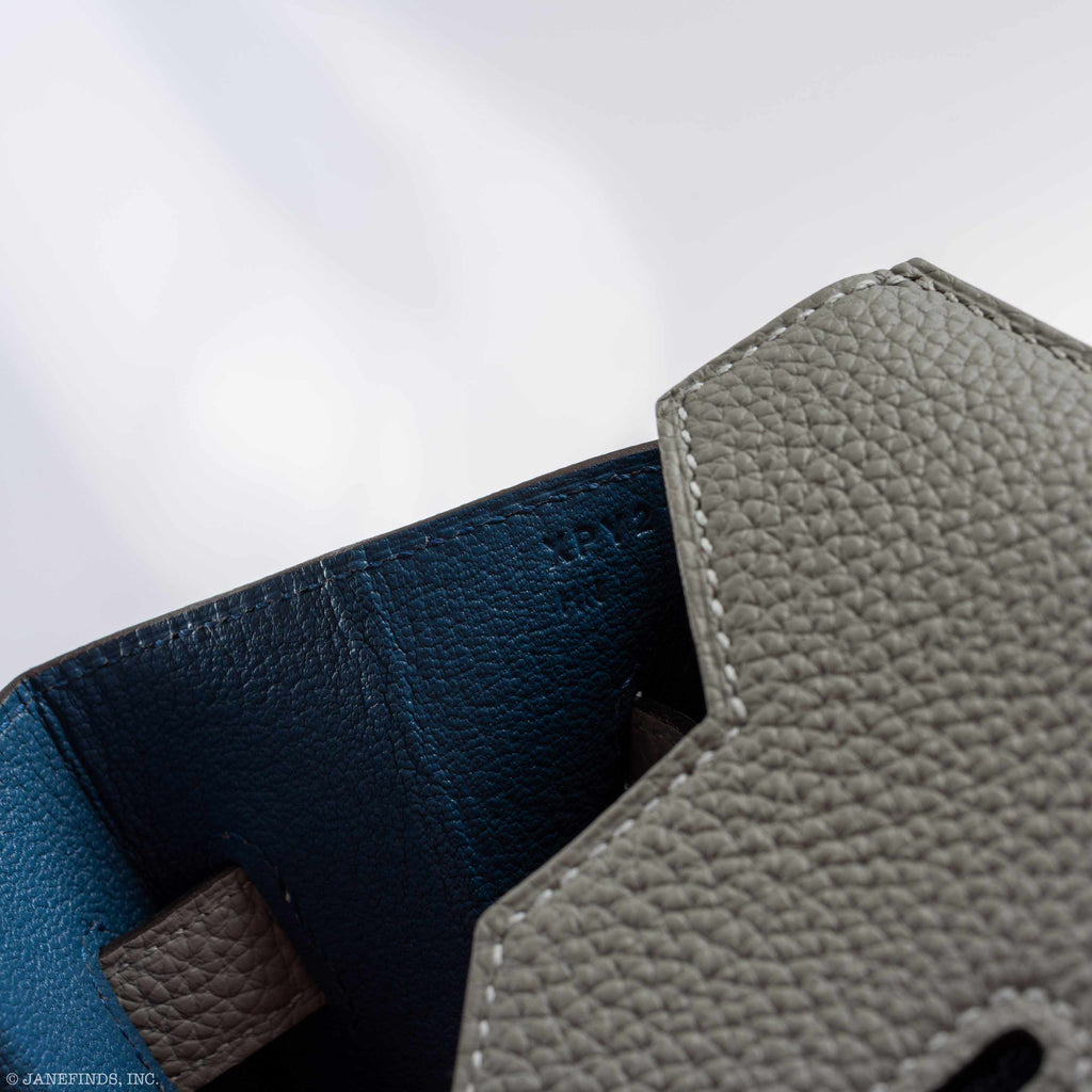 Hermès Birkin 35 Gris Mouette Verso Blue Agate Togo Palladium Hardware