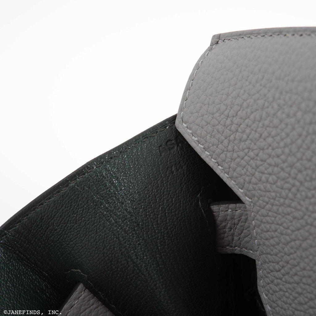 Hermès Birkin 35 HSS Bi-Color Gris Mouette & Vert Fonce Togo Palladium Hardware
