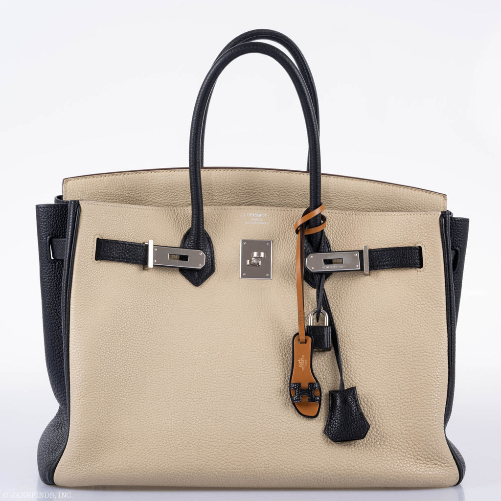 Hermès Birkin 35 HSS Black & Parchemin Togo Leather Palladium Hardware - 2009, M Square