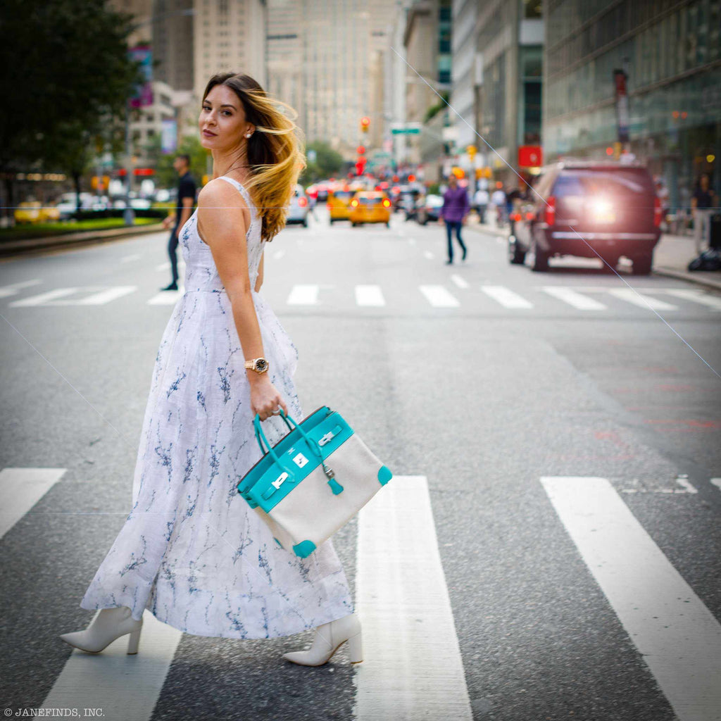Hermès Birkin 35 Lagoon Swift And Toile Palladium Hardware