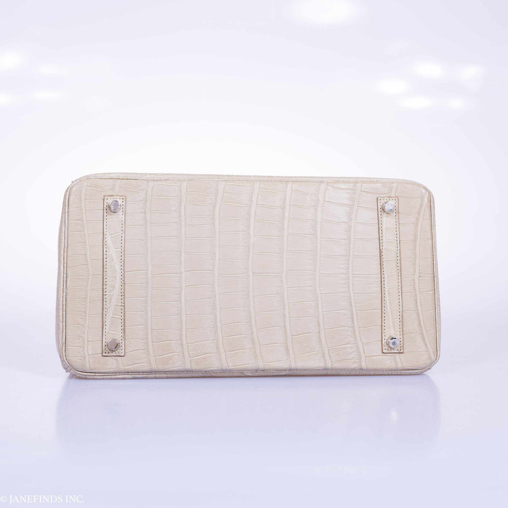 Hermès Birkin 35 Matte Beton Porosus Crocodile Palladium Hardware