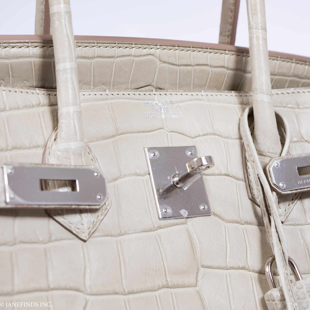 Hermès Birkin 35 Matte Beton Porosus Crocodile Palladium Hardware